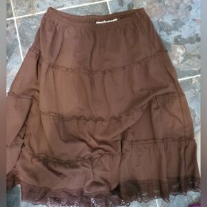 Brown midi skirt with brown lace hem